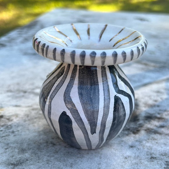 Zebra Stripe Vase 18K Tiny Genuine Gold Pottery Bud Vase - Picture 2 of 8